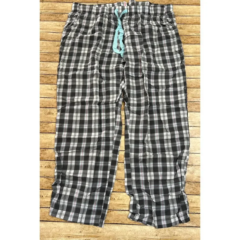 Xhilaration Pajama Sleep Pants Bundle Gray Plaid Pink Floral Pockets Size XL